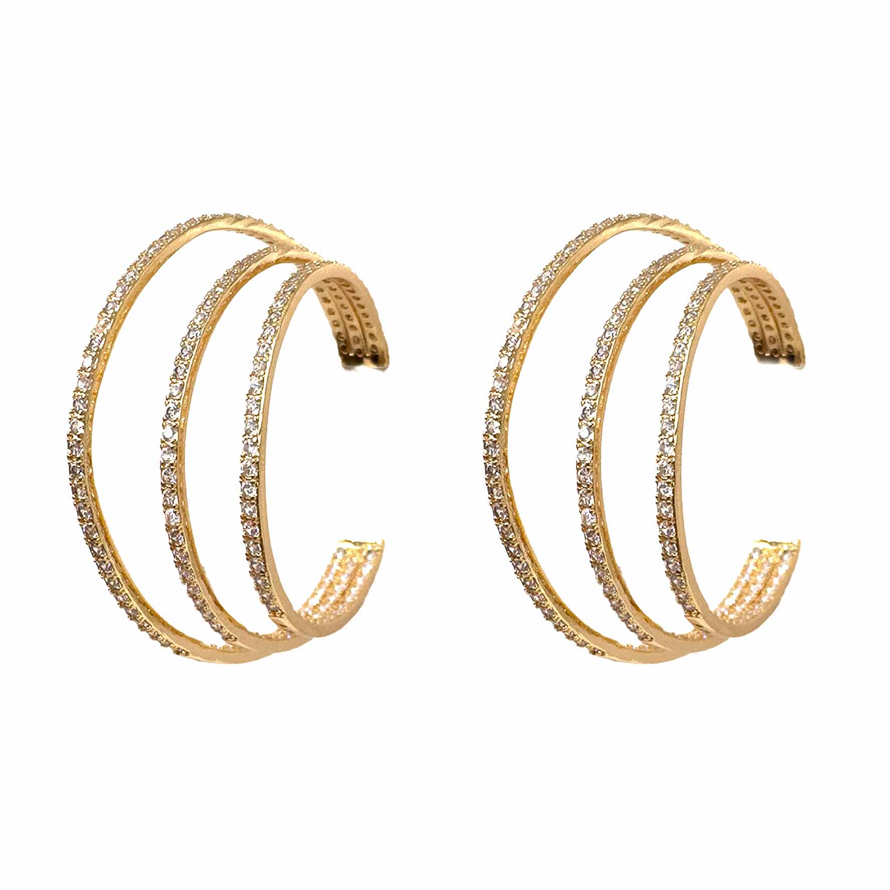Palestro Milano Orecchini Gold Trio di Cerchi di Pavè