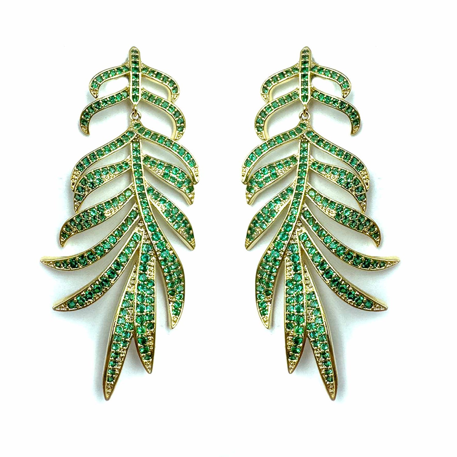 Palestro Milano Orecchini Gold Verde Foglie di pavè