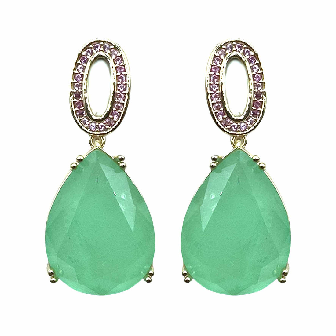 Palestro Milano Orecchini Gold - Verde Mini ovale di pavè con goccia