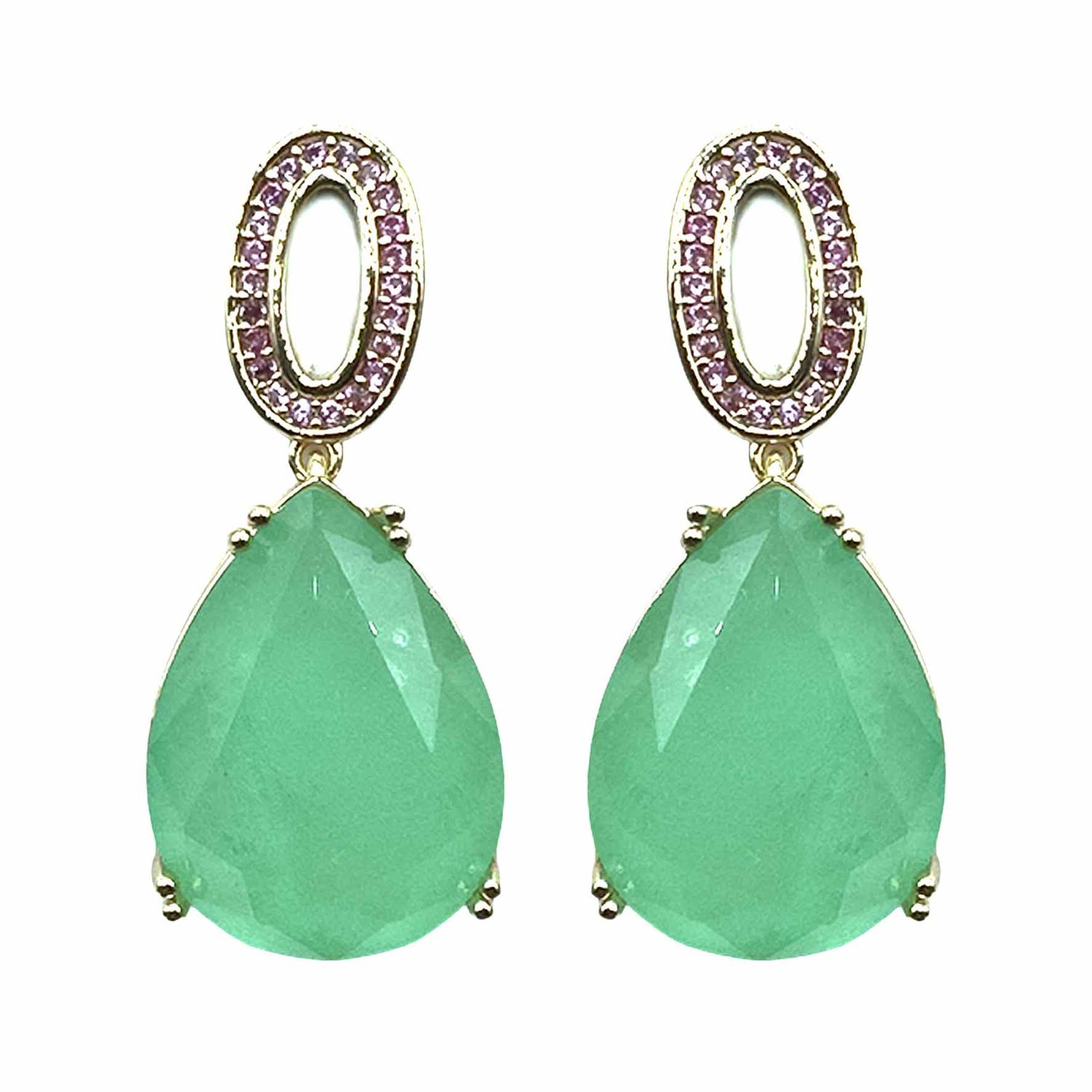 Palestro Milano Orecchini Gold - Verde Mini ovale di pavè con goccia