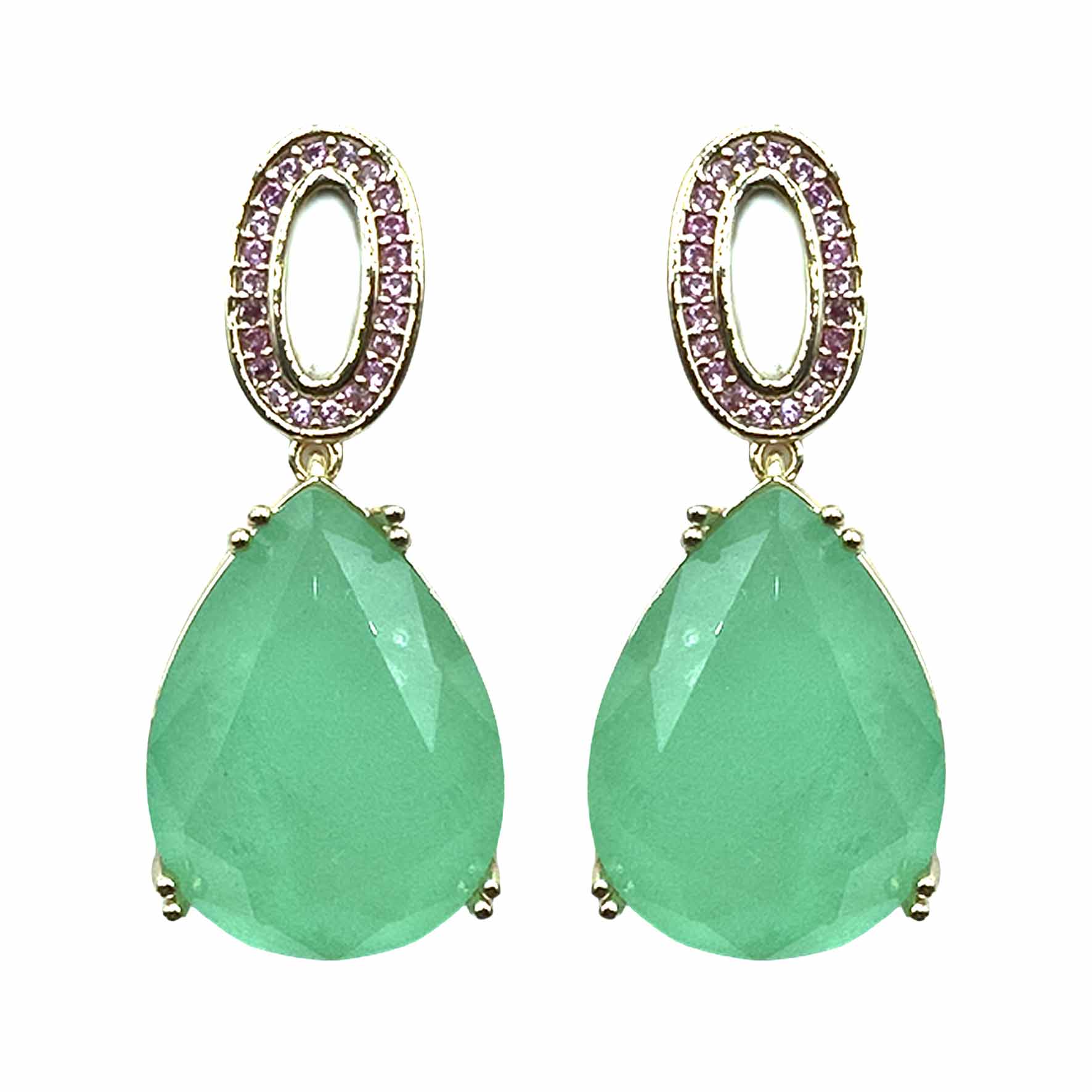 Palestro Milano Orecchini Gold - Verde Mini ovale di pavè con goccia
