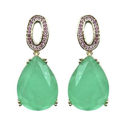 Palestro Milano Orecchini Gold - Verde Mini ovale di pavè con goccia