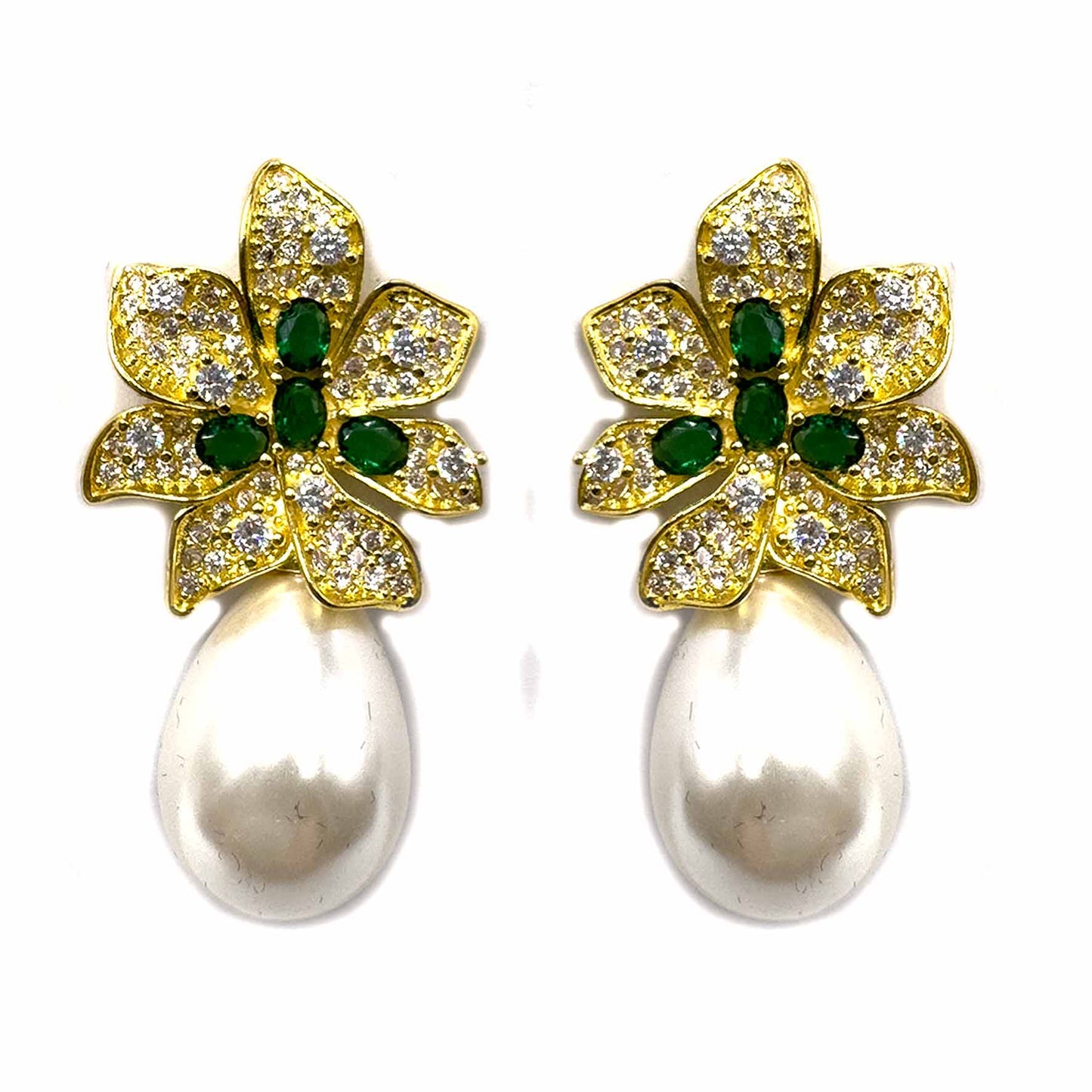 Palestro Milano Orecchini Gold/Verde Pavè colorato con perla