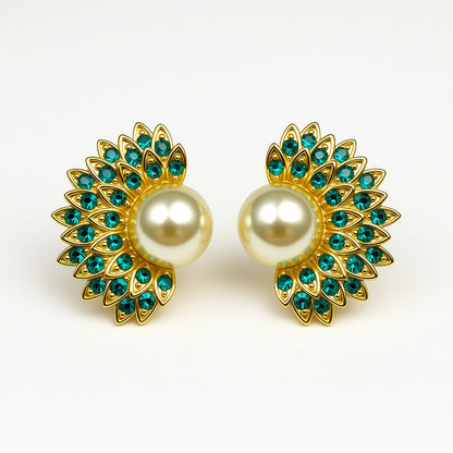 Palestro Milano Orecchini Gold Verde Perla solare con zirconi