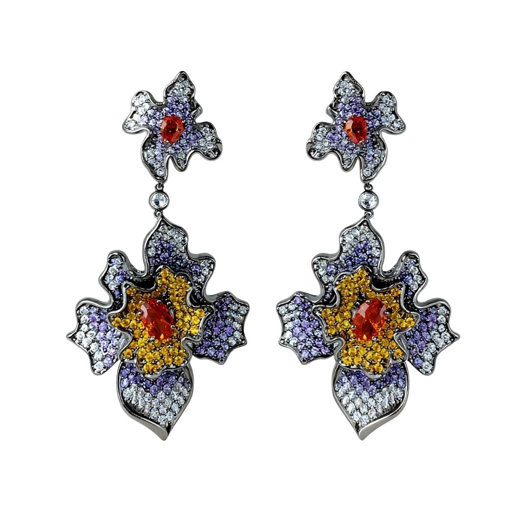 Palestro Milano Orecchini Lillac Arancio Doppio Fiore di pavè