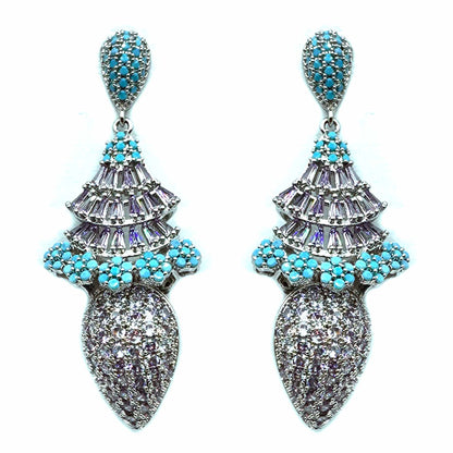 Palestro Milano Orecchini Lillac e Azzurro Mandorla con fiorellini di pavè e cristalli