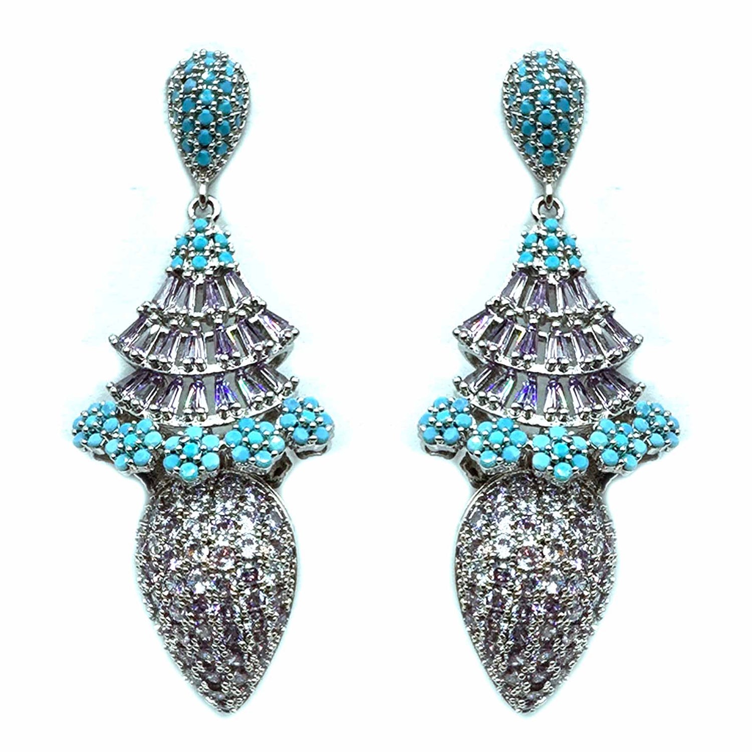 Palestro Milano Orecchini Lillac e Azzurro Mandorla con fiorellini di pavè e cristalli