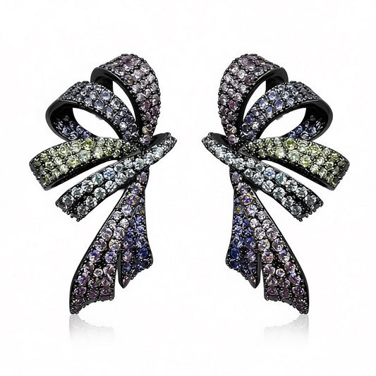 Palestro Milano Orecchini Lillac Pink base dark Fiocco a doppio nastro di pavè