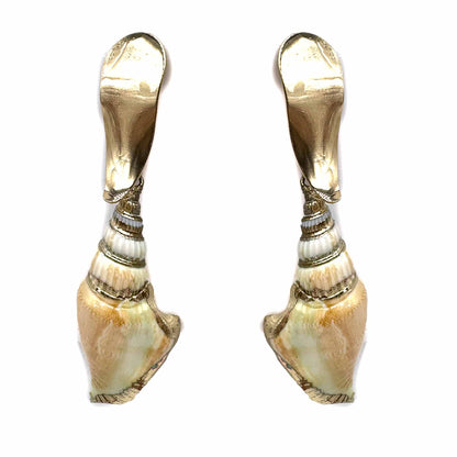 Palestro Milano Orecchini Lobo Rettangolare Conchiglie con bottone gold plated
