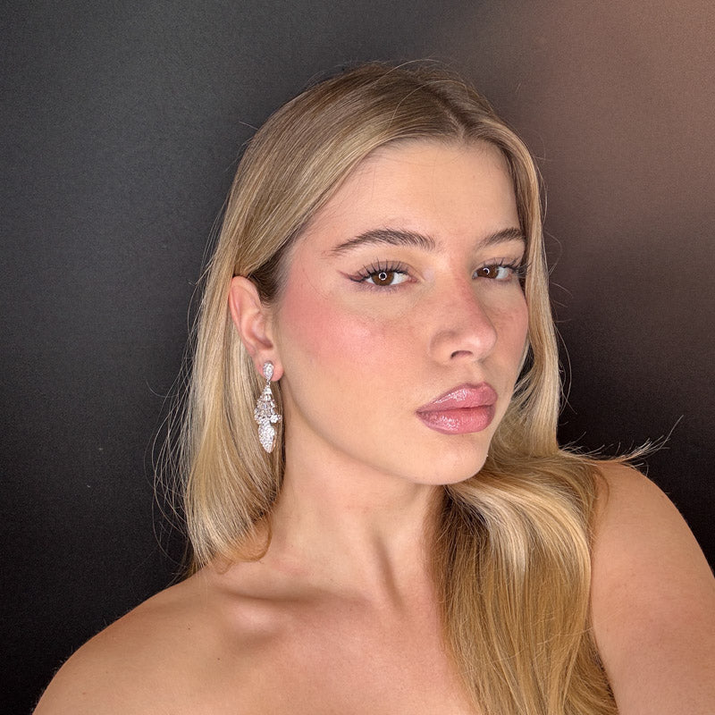 Palestro Milano Orecchini Mandorla con fiorellini di pavè e cristalli