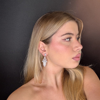 Palestro Milano Orecchini Mandorla con fiorellini di pavè e cristalli