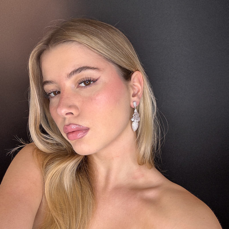 Palestro Milano Orecchini Mandorla con fiorellini di pavè e cristalli