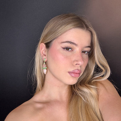 Palestro Milano Orecchini Mandorla con fiorellini di pavè e cristalli