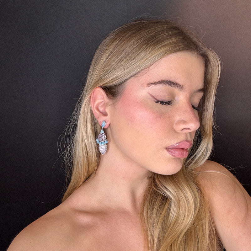 Palestro Milano Orecchini Mandorla con fiorellini di pavè e cristalli