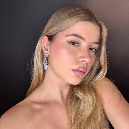 Palestro Milano Orecchini Mandorla con fiorellini di pavè e cristalli