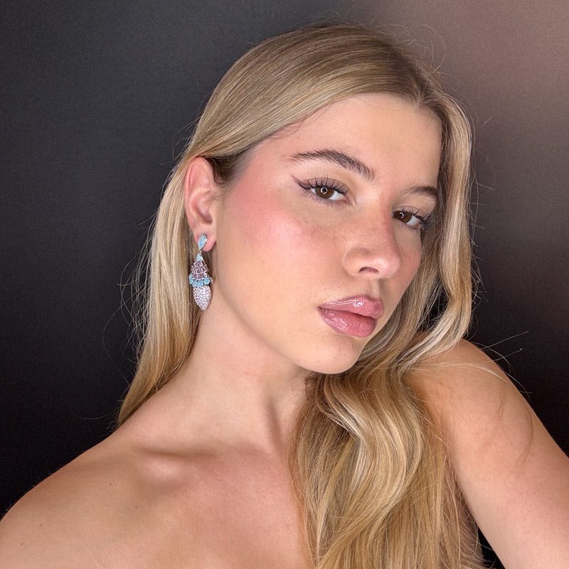 Palestro Milano Orecchini Mandorla con fiorellini di pavè e cristalli