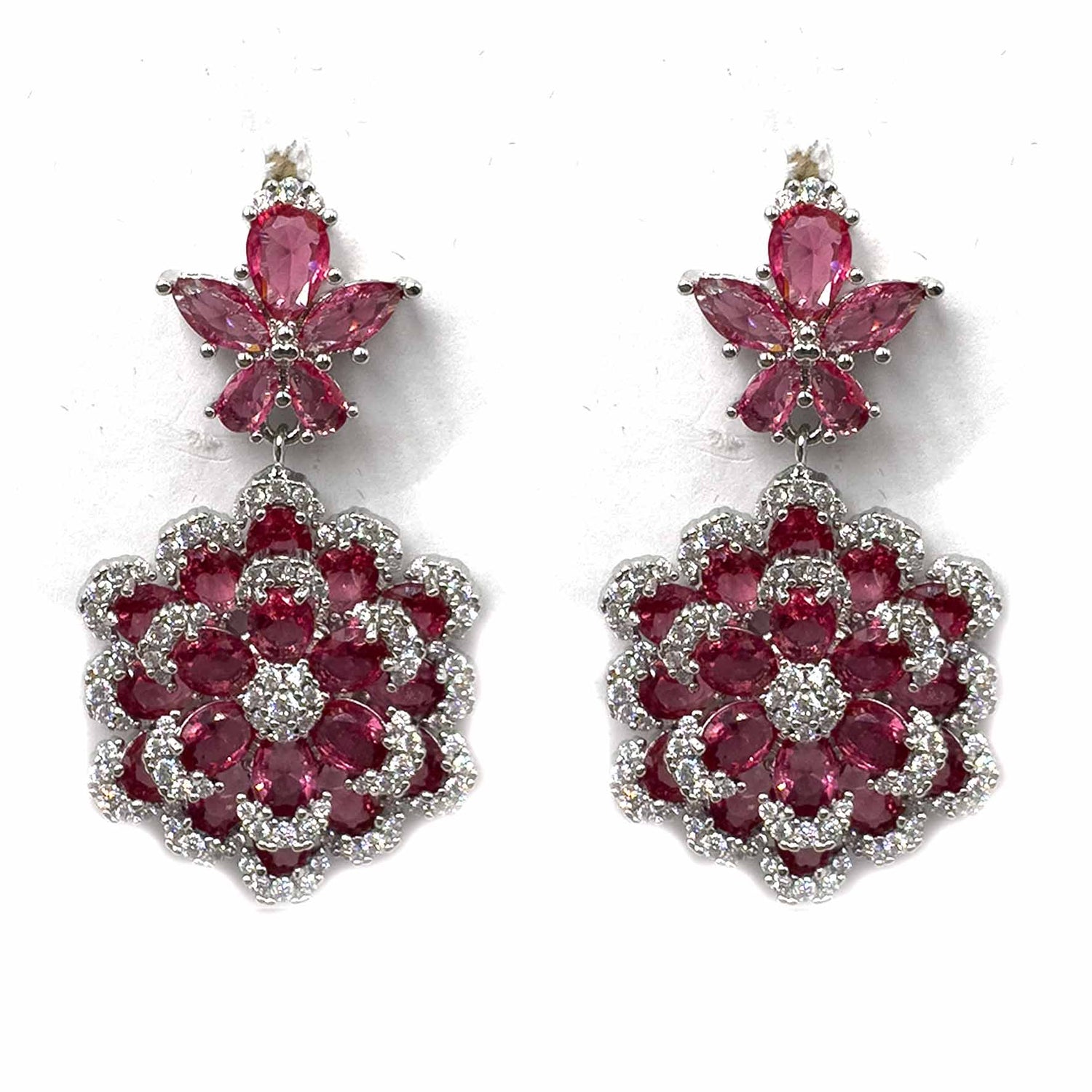 Palestro Milano Orecchini Margherite bordeaux pendenti di pavè