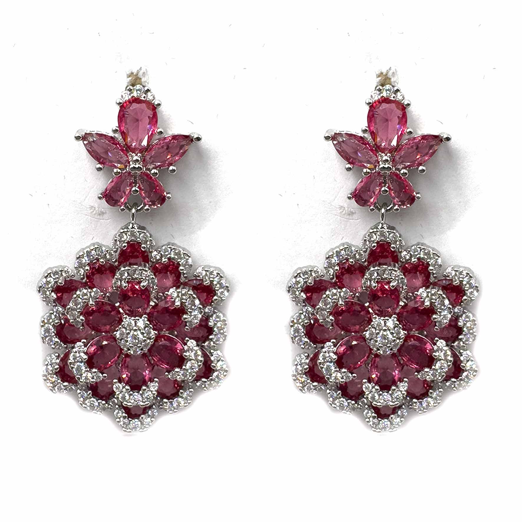 Palestro Milano Orecchini Margherite bordeaux pendenti di pavè
