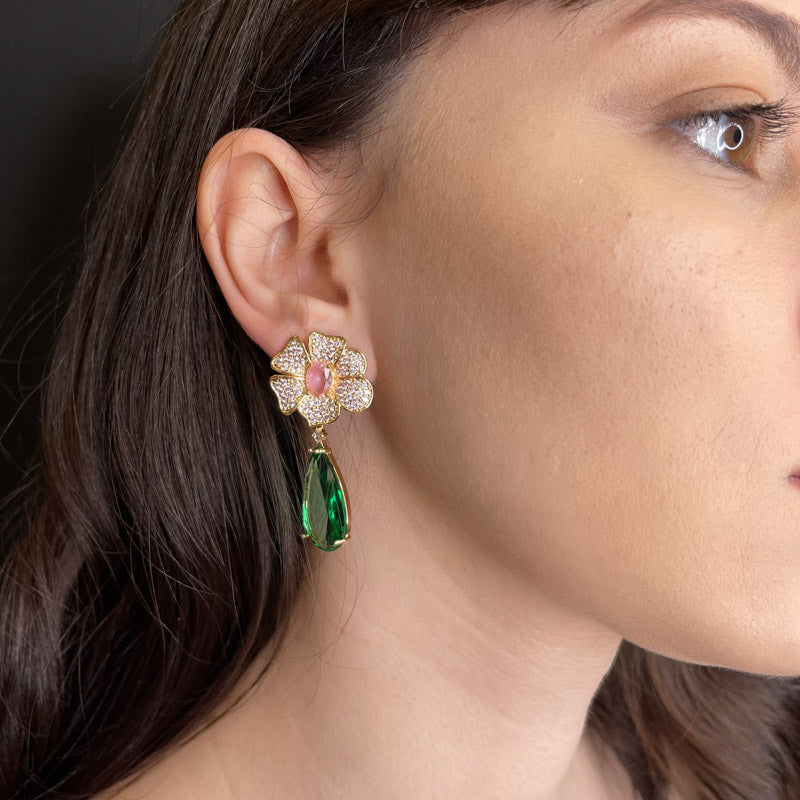 Palestro Milano Orecchini Margherite pink&amp;smeraldo
