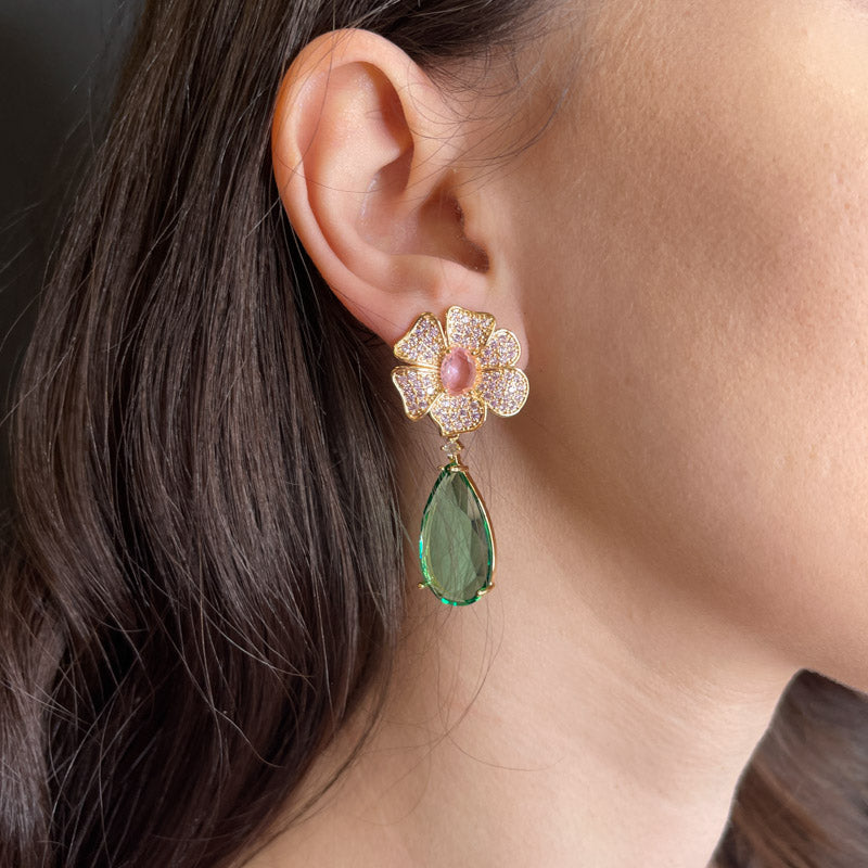 Palestro Milano Orecchini Margherite pink&amp;smeraldo