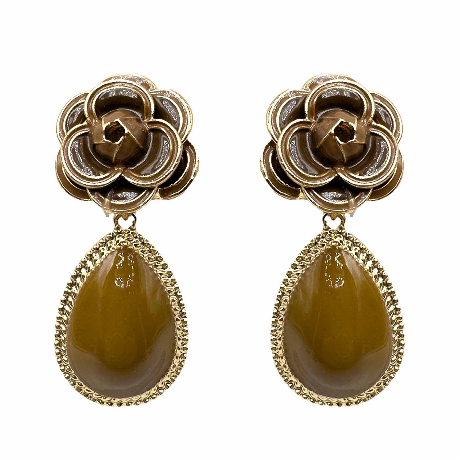 Palestro Milano Orecchini Marrone Camelia con goccia