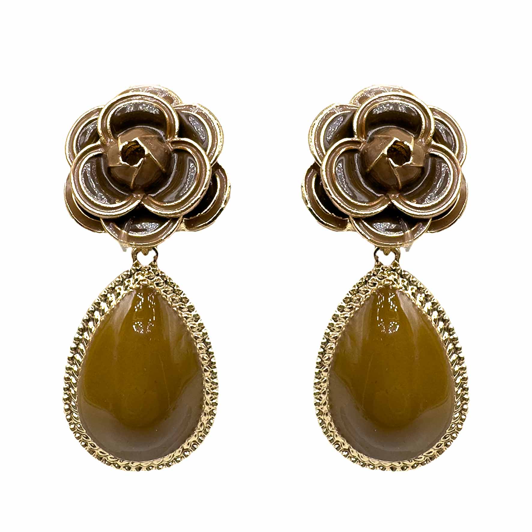 Palestro Milano Orecchini Marrone Camelia con goccia