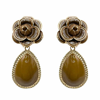 Palestro Milano Orecchini Marrone Camelia con goccia