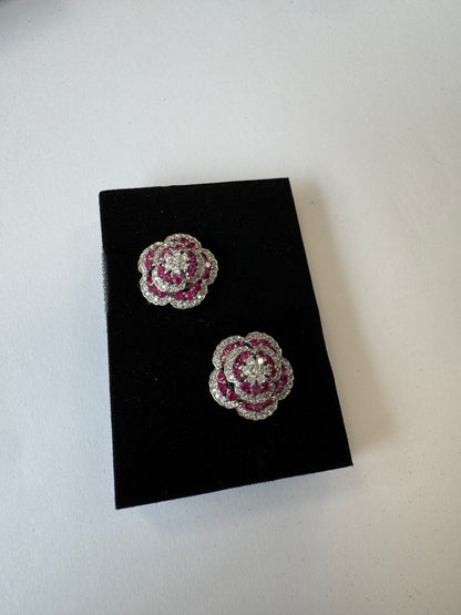 Palestro Milano Orecchini Mini roselline di pavè fucsia