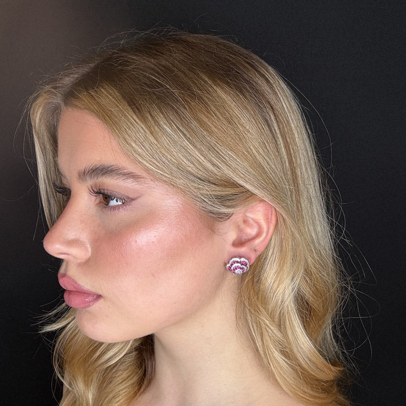 Palestro Milano Orecchini Mini roselline di pavè fucsia