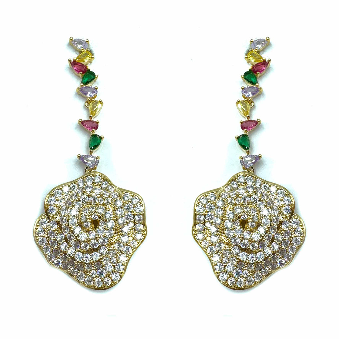 Palestro Milano Orecchini Multicolor Rosa con catenina di cristalli