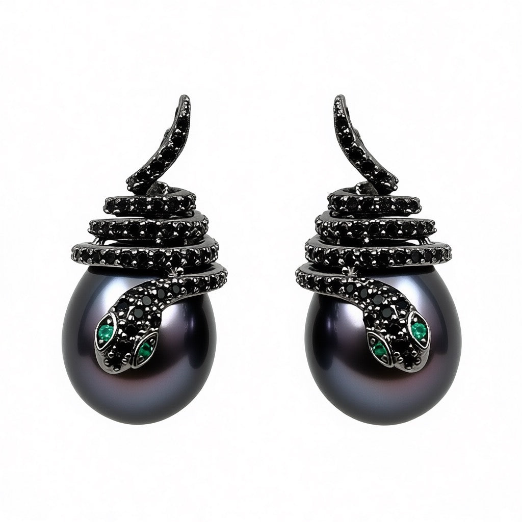 Palestro Milano Orecchini Nero perla dark Serpentello con perla