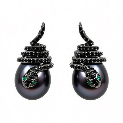 Palestro Milano Orecchini Nero perla dark Serpentello con perla