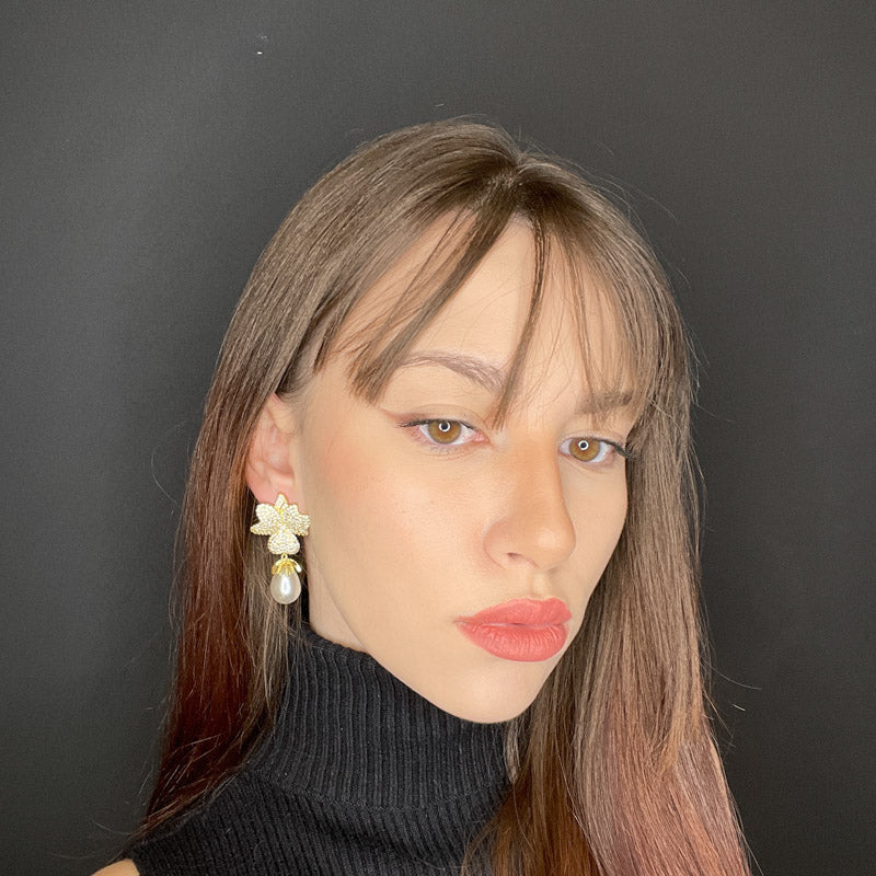 Palestro Milano Orecchini Pavè di Zirconi con perla