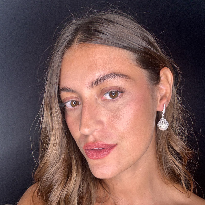 Palestro Milano Orecchini Perla con Coroncina di Zirconi