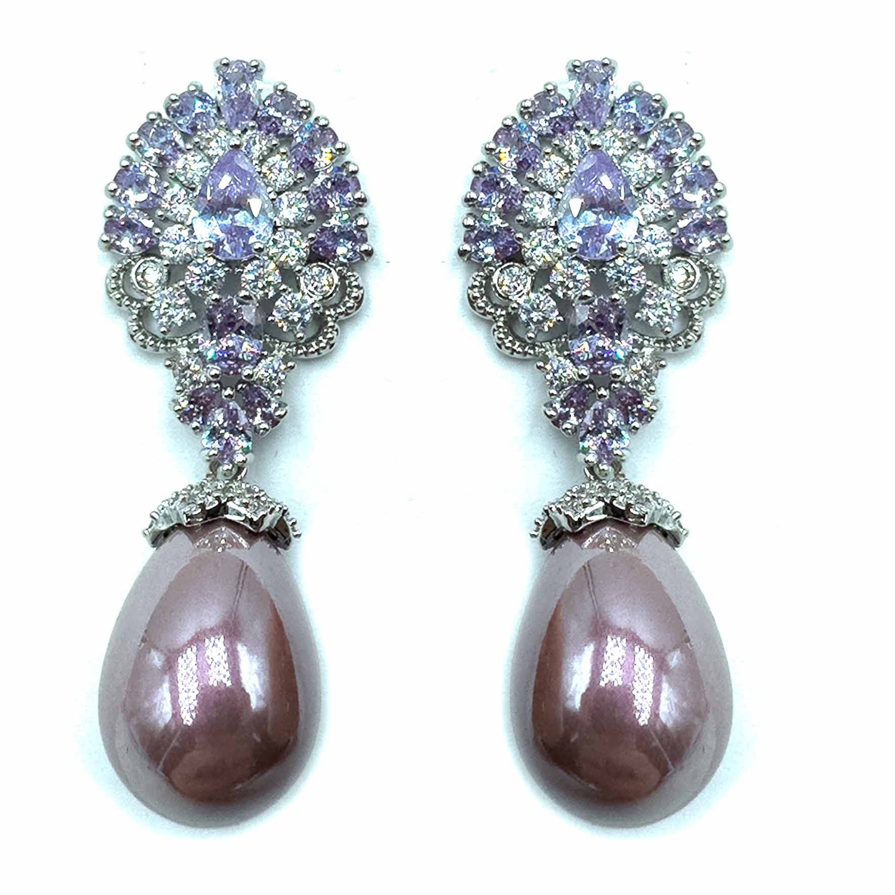 Palestro Milano Orecchini Perla Ovale con Diadema di Cristalli