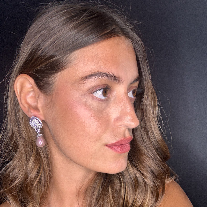Palestro Milano Orecchini Perla Ovale con Diadema di Cristalli