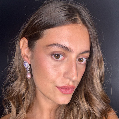 Palestro Milano Orecchini Perla Ovale con Diadema di Cristalli