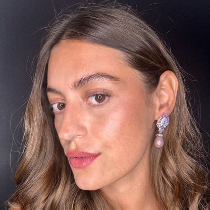 Palestro Milano Orecchini Perla Ovale con Diadema di Cristalli