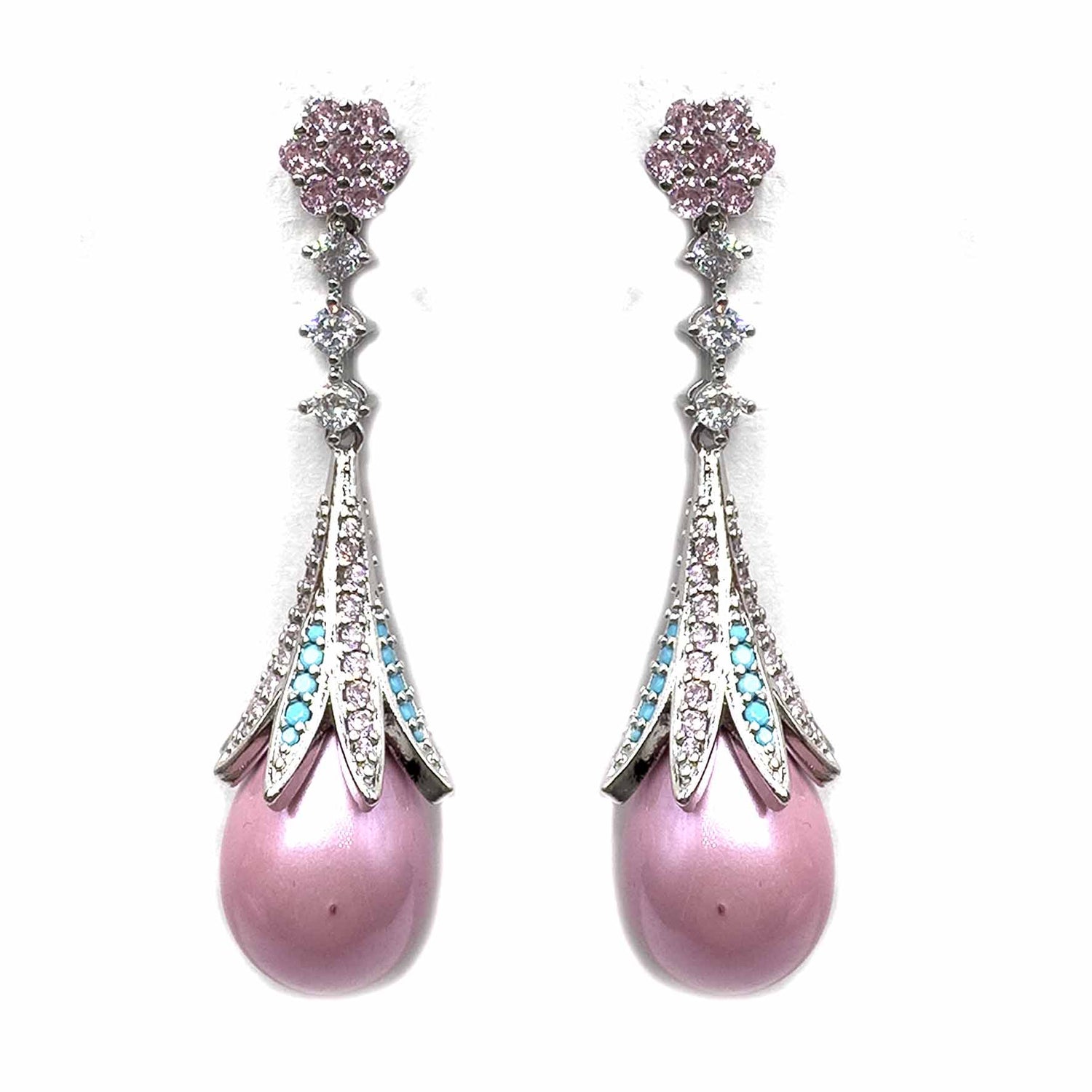 Palestro Milano Orecchini Perla pink pendente di pavè