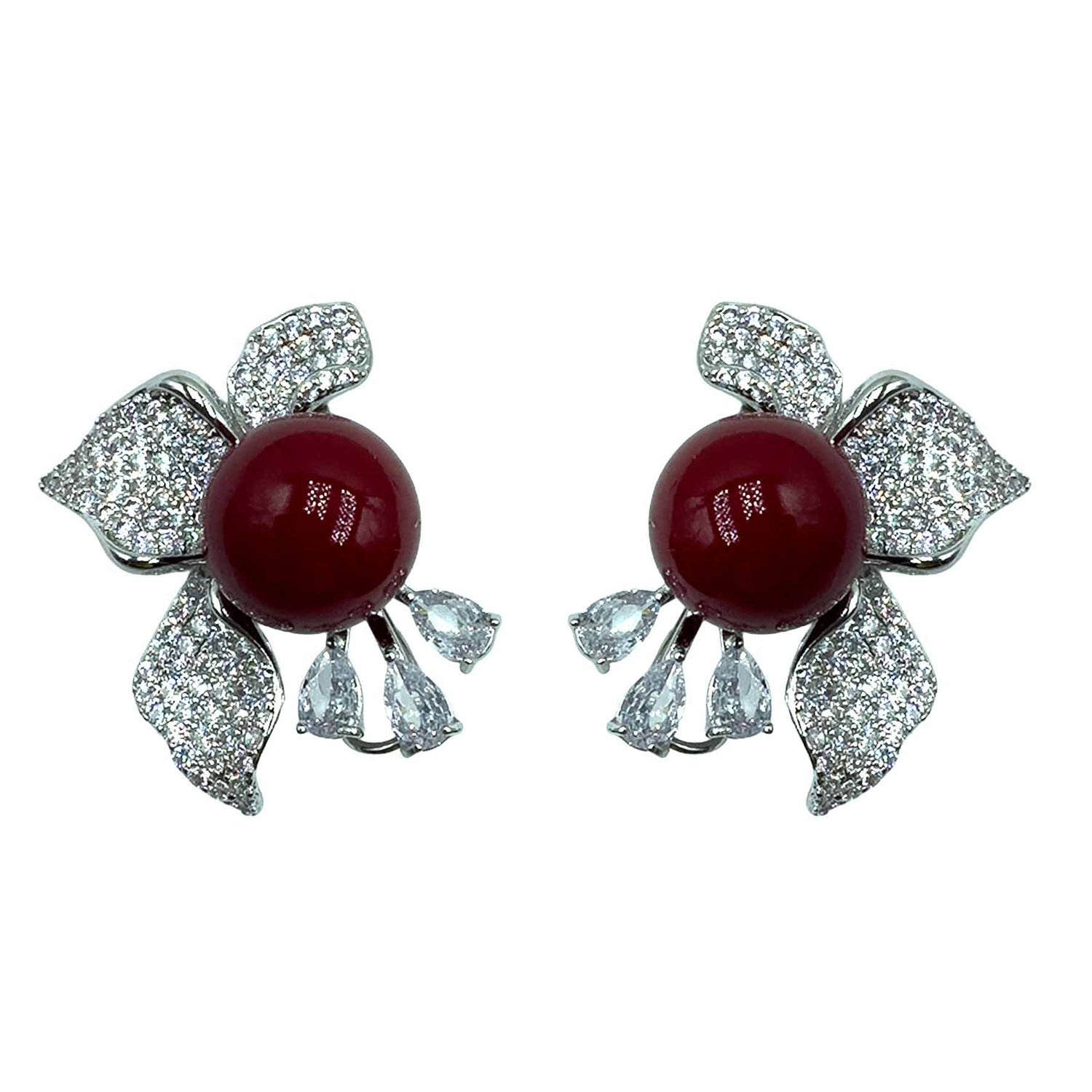 Palestro Milano Orecchini Perla rossa Petali con perla big