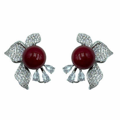 Palestro Milano Orecchini Perla rossa Petali con perla big