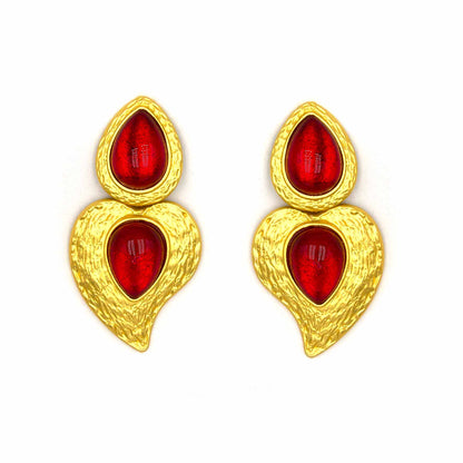 Palestro Milano Orecchini Pietra Rossa Cuoricino Gold