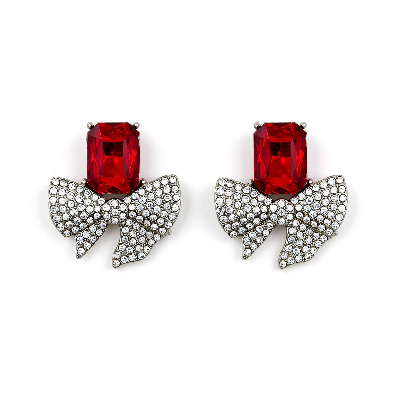 Palestro Milano Orecchini Pietra Rosso Natalizio Fiocchetto con Pietra di Cristallo