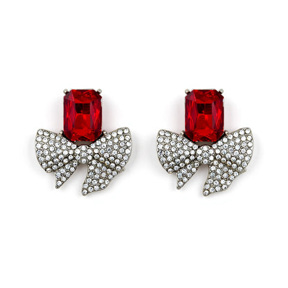 Palestro Milano Orecchini Pietra Rosso Natalizio Fiocchetto con Pietra di Cristallo