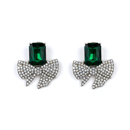 Palestro Milano Orecchini Pietra Verde Smeraldo Fiocchetto con Pietra di Cristallo