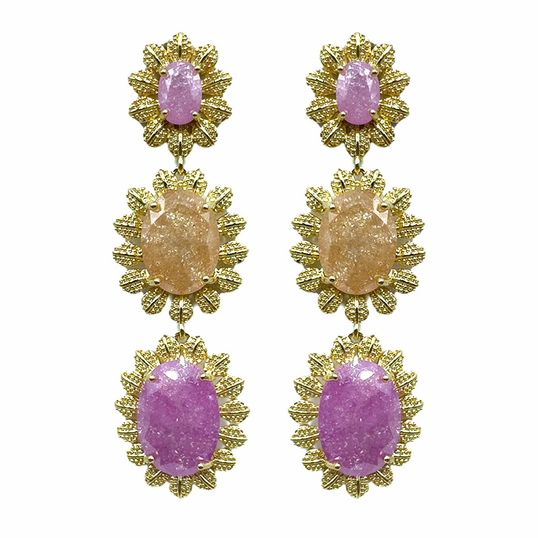 Palestro Milano Orecchini Pink/Arancio Trio di girasoli preziosi