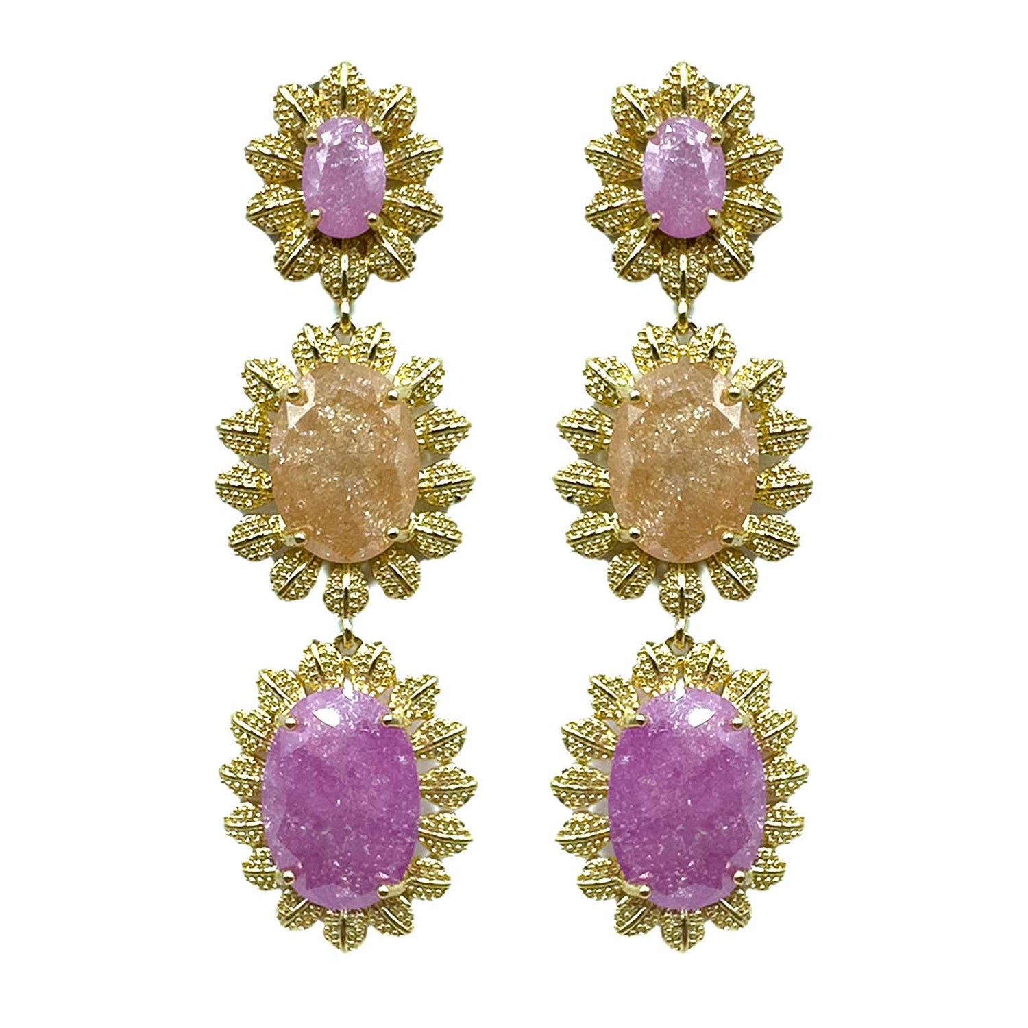 Palestro Milano Orecchini Pink/Arancio Trio di girasoli preziosi