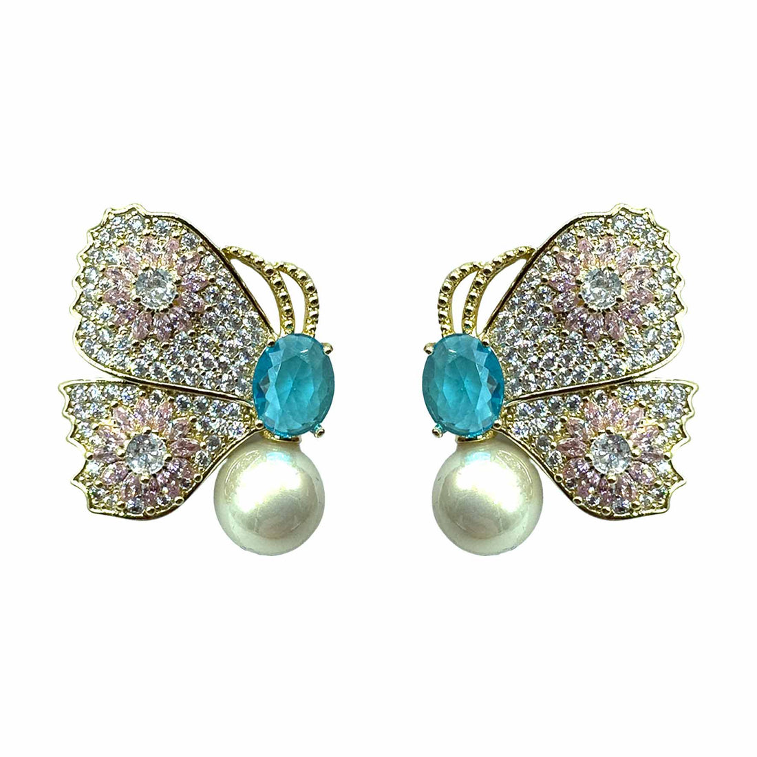 Palestro Milano Orecchini Pink Azzurra - perla bianca Farfalle colorate con perlina