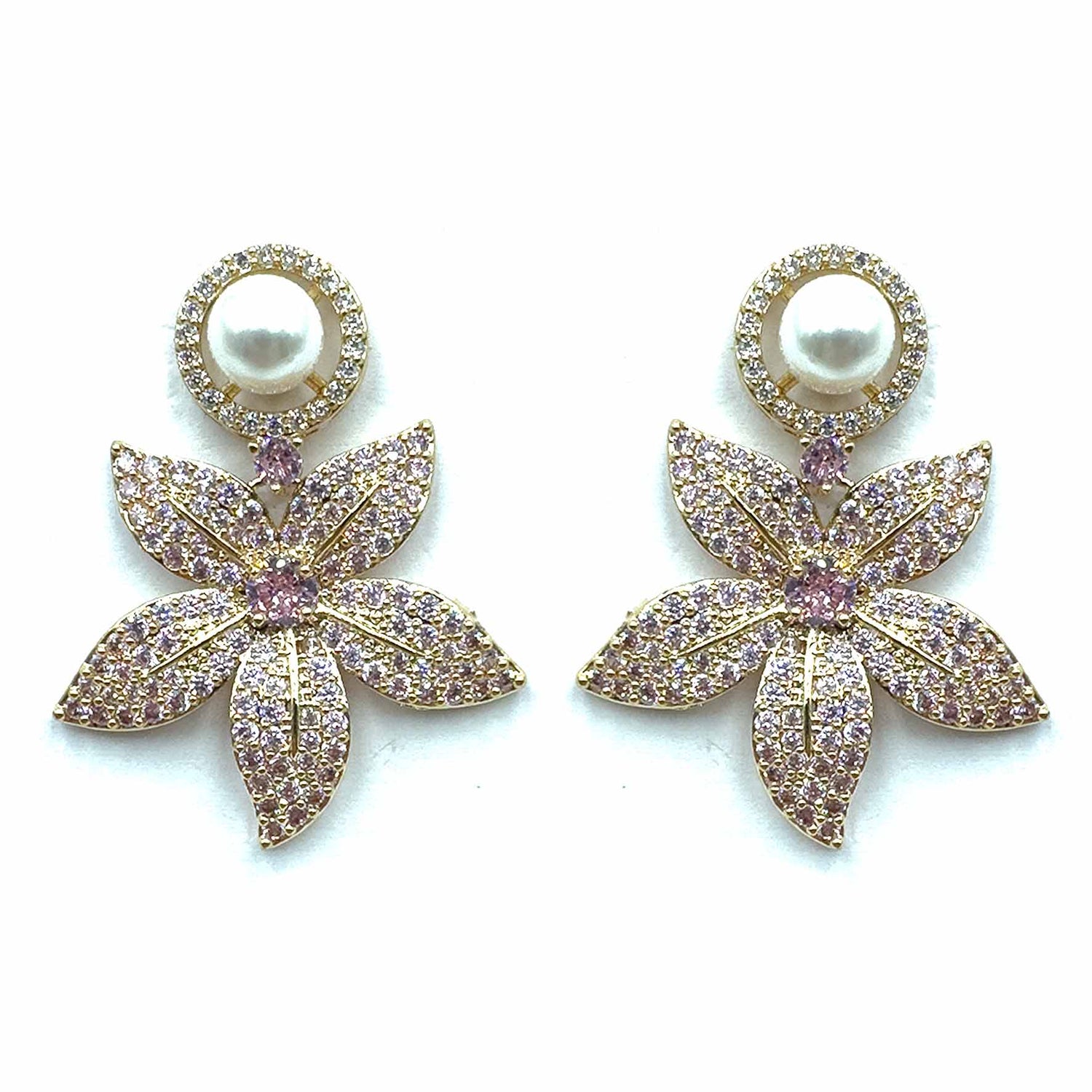 Palestro Milano Orecchini Pink con perlina Fogliolina di pavè