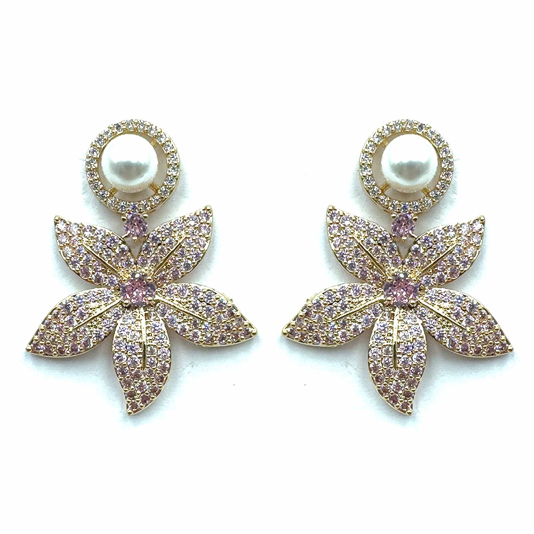 Palestro Milano Orecchini Pink con perlina Fogliolina di pavè